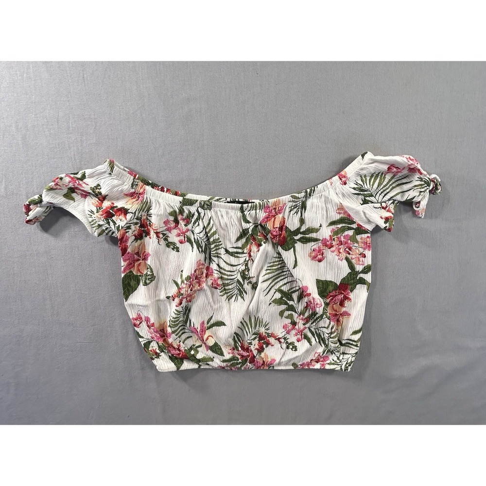 Ambiance Tropical Floral Off The Shoulder Cropped Women's Medium Flirty Peasant